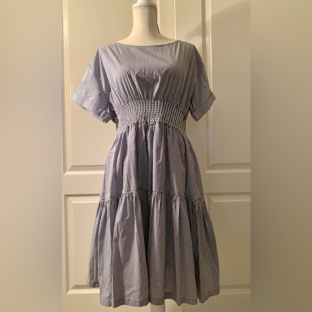 Vineyard Vines Striped Tiered Boat Neck Short Sleeve Dress